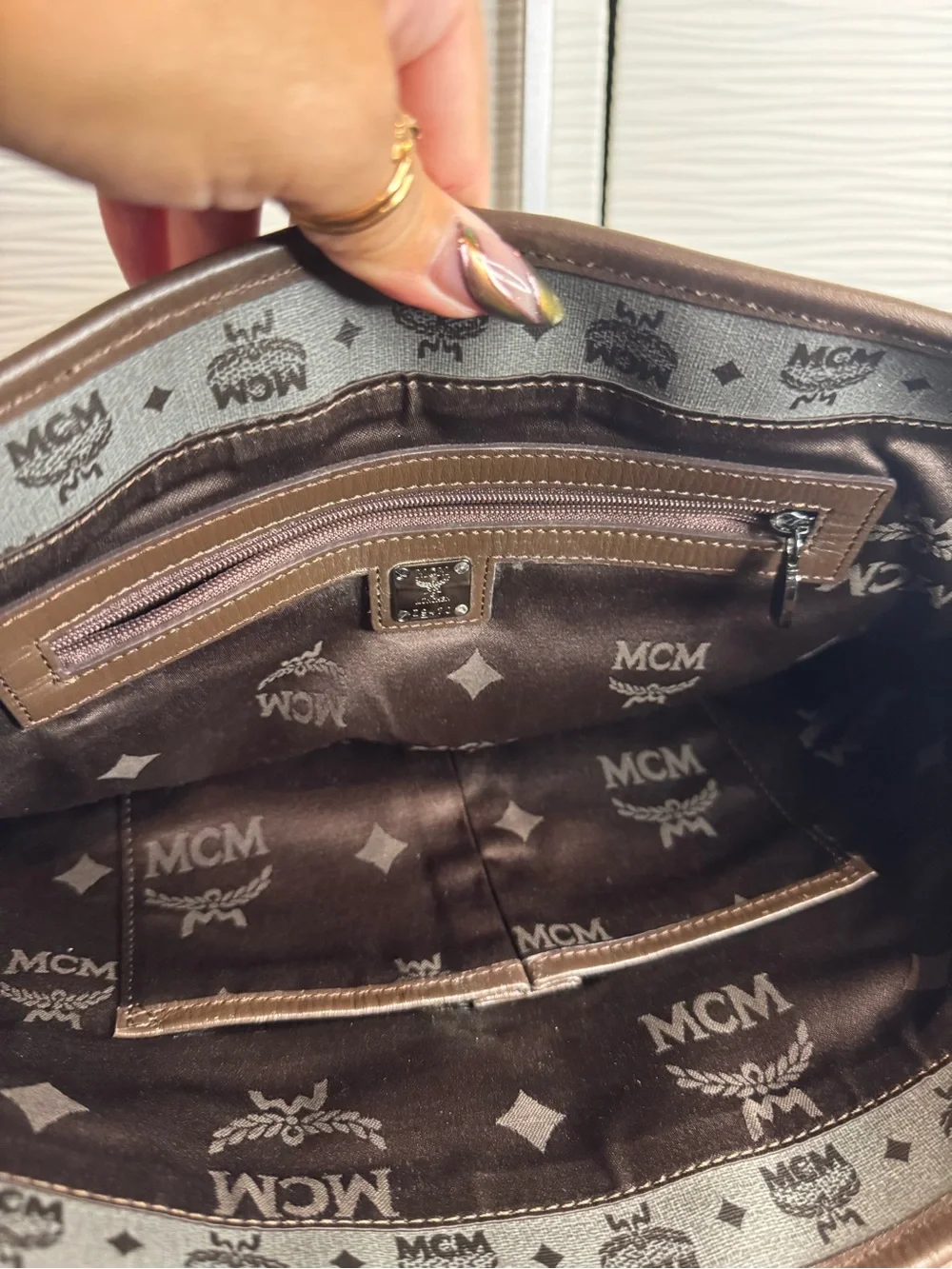 MCM Gray Monogram Laptop Messenger Bag